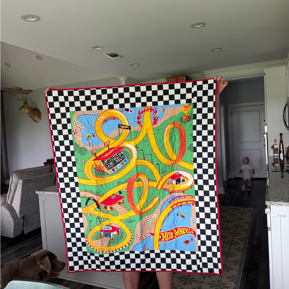 Handmade Hot Wheels Checkered Quilt - Picture 1 of 2